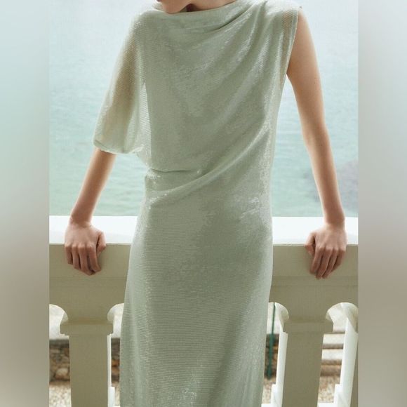 Zara Dresses & Skirts - ZARA SEQUIN ASYMMETRIC KNIT DRESS LIMITED EDITION Maxi Formal